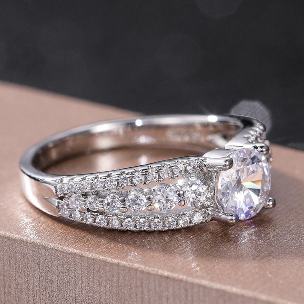 Diamond Shiny CZ Romantic Pure Silver Dainty Wedding Ring for Women, K868 - Picture 2 of 8